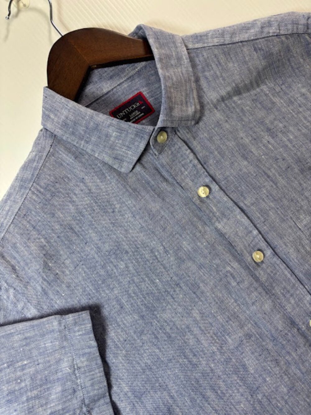 UNTUCKit Valente Blue 100% Linen Short Sleeve Button Down Shirt Men's Large